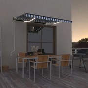 Τέντα Αυτόματη με LED &amp; Αισθητήρα Ανέμου Μπλε/Λευκό 350x250 εκ. - Μπλε