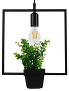 GloboStar FLOWERPOT 10001211 Μοντέρνο Κρεμαστό Φωτιστικό Οροφής Μονόφωτο 1 x E27 Μαύρο Μεταλλικό με Διακοσμητικό Φυτό Φ30 x Y30cm