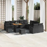 vidaXL Σετ Καναπέ Κήπου 13 Τεμαχίων με Μαξιλάρια Μαύρο Πολυ Ρατάν Ακακία