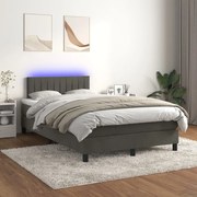 vidaXL Κρεβάτι Boxspring με Στρώμα &amp; LED Σκ. Γκρι 120x200εκ. Βελούδινο