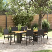 vidaXL Σέτ φαγητού για κήπο 7 pcs Μαύρο, Καφέ 190 x 80 x 75 εκ.