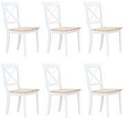 vidaXL Καρέκλες Τραπεζαρίας 6 Τεμ. Λευκό/Αν. Ξύλο Μασίφ Ξύλο Καουτσούκ