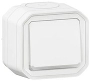 Διακόπτης 10ΑΧ 250V Φωτεινό Μπουτόν Επίτοιχος ΙΡ55 Πλήρης Plexo Legrand -069762L-Λευκό 069762L