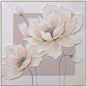 Κάδρο 3D Άνθη &amp; Μπουμπούκια 16-30083 80x80cm White-Beige Marhome Τετράγωνοι Ξύλο, Καμβάς