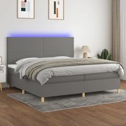 vidaXL Κρεβάτι Boxspring με Στρώμα &amp; LED Σκ.Γκρι 200x200εκ. Υφασμάτινο