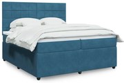 vidaXL Κρεβάτι Boxspring με Στρώμα Μπλε 200x200 εκ. Βελούδινο