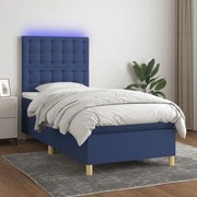 Κρεβάτι Boxspring με Στρώμα &amp; LED Μπλε 80x200 εκ. Υφασμάτινο - Μπλε