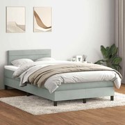 Κρεβάτι Boxspring με Στρώμα Ανοιχτό Γκρι 120x210 εκ. Βελούδινο - Γκρι