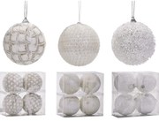 Χριστουγεννιάτικη Μπάλα Λευκό 100mm Σετ 4Τμχ Σε 3 Σχέδια