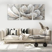 Πίνακας σε καμβά "Silver Flowers" Megapap τρίπτυχος ψηφιακής εκτύπωσης 126x55x3εκ.