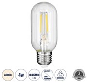 GloboStar® 99057 Λάμπα LED Long Filament E27 T45 Σωλήνας 4W 440lm 360° AC 220-240V IP20 Φ4.5 x Υ11cm Φυσικό Λευκό 4000K με Διάφανο Γυαλί - Dimmable - 3 Years Warranty