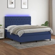 Κρεβάτι Boxspring με Στρώμα &amp; LED Μπλε 160x200 εκ. Υφασμάτινο - Μπλε