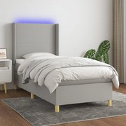 Κρεβάτι Boxspring με Στρώμα &amp; LED Αν.Γκρι 80x200 εκ. Υφασμάτινο