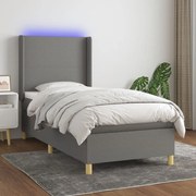 vidaXL Κρεβάτι Boxspring με Στρώμα &amp; LED Σκ.Γκρι 100x200 εκ Υφασμάτινο