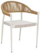 Πολυθρόνα αλουμινίου Elation pakoworld στοιβαζόμενη λευκός σκελετός-textilene γκρι και rattan σε φυσική απόχρωση 56x52x76εκ