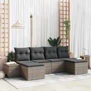 vidaXL σετ 6 κομματιών καναπέ κήπου με μαξιλάρια σε γκρι πολυ ρατάν