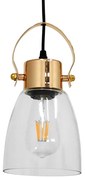 JAVER 00934 Vintage Κρεμαστό Φωτιστικό Οροφής Μονόφωτο Διάφανο Γυάλινο Καμπάνα με Χρυσό Ντουί Φ14 x Υ27cm