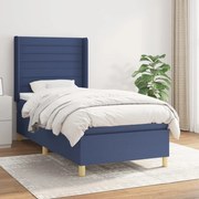 vidaXL Κρεβάτι Boxspring με Στρώμα Μπλε 90x190 εκ.Υφασμάτινο