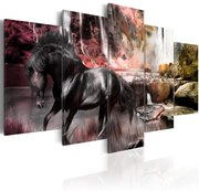 Πίνακας - Black horse on crimson sky background 100x50