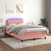 Κρεβάτι Boxspring με Στρώμα &amp; LED Ροζ 120x200 εκ. Βελούδινο - Ροζ