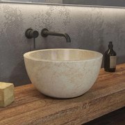 Νιπτήρας Επικαθήμενος Πέτρινος Leyla Cream Φ40x20cm Karag Πέτρα