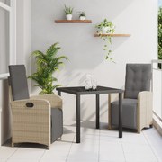 vidaXL Σετ 3 Τεμαχίων Τραπεζαρίας Κήπου με Μαξιλάρια Μπεζ Πολυ Ρατάν
