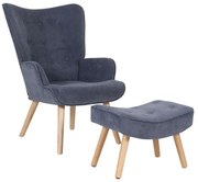 WOODWELL ALMA Πολυθρόνα - Μπερζέρα με Σκαμπό - Υποπόδιο Φυσικό Ύφασμα Velure Ανοιχτό Μπλε,K/D 69x76x97cm / 52x38x35cm Ε7141,5