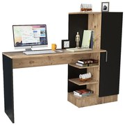 Γραφείο-ραφιέρα Kary μαύρο-oak 152,5x40x120εκ Υλικό: CLIPBOARD WITH MELAMINE COATING 18mm 176-000019