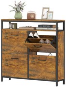 Ντουλάπι παπουτσιών HOMCOM με 4 αναδιπλούμενα συρτάρια, στενό σχεδιασμό, ανοιχτό ράφι, για 12-20 ζευγάρια παπούτσια, ατσάλι, καφέ