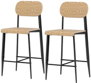 HOMCOM Σετ 2 σκαμπό μπαρ, σκαμπό μπαρ με πλάτη και μεταλλικό σκελετό, ξύλο, ανοιχτό καφέ