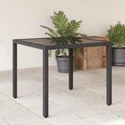 vidaXL Τραπέζι Κήπου με Γυάλινη Επιφάνεια Μαύρο 90x90x75 εκ Συνθ Ρατάν