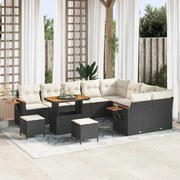vidaXL Σετ Σαλονιού Κήπου 12 Τεμαχίων με Μαξιλάρια Μαύρο Πολυ Ράταν
