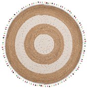 Χαλί Jute-Βαμβακερό Boho Στρογγυλό 100εκ. Καφέ-Natural Με Πολύχρωμα Κρόσσια iliadis 90166