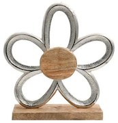 ΔΙΑΚΟΣΜΗΤΙΚΟ ΑΛΟΥΜΙΝΙΟΥ Fylliana Flower 734 ΜΕ ΞΥΛΙΝΗ ΒΑΣΗ ΑΣΗΜΙ ΧΡΩΜΑ 25x5x27εκ