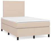 Κρεβάτι Boxspring Στρώμα&amp;LED Καπουτσίνο 120x190 εκ. Συνθ. Δέρμα - Καφέ