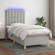 vidaXL Κρεβάτι Boxspring με Στρώμα &amp; LED Αν.Γκρι 100x200εκ. Υφασμάτινο