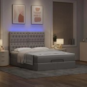 vidaXL Οθωμανικό κρεβάτι με στρώμα &amp; LEDs Taupe 140x200 cm Ύφασμα