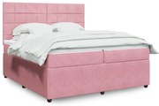 vidaXL Κρεβάτι Boxspring με Στρώμα Ροζ 200x200 εκ. Βελούδινο