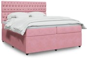 vidaXL Κρεβάτι Boxspring με Στρώμα Ροζ 200x200 εκ. Βελούδινο