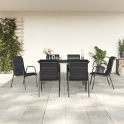 vidaXL Σετ Τραπεζαρίας Κήπου 7 Τεμαχίων Μαύρο από Ατσάλι & Textilene