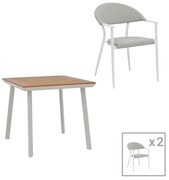 Τραπεζαρία Synergy-Pino σετ 3τεμ  λευκό αλουμίνιο και plywood σε φυσικό χρώμα 80x80x74εκ