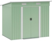 Outsunny Αποθηκευτικός Χώρος Κήπου Μεταλλικός 2,3 m² 207 x 130 x 182 cm Αποθήκη Εργαλείων με Επικλινή Στέγη, Παράθυρο, Βάση Δαπέδου, Πράσινο