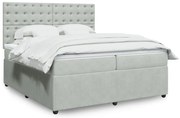 vidaXL Κρεβάτι Boxspring με Στρώμα Ανοιχτό Γκρι 200x200 εκ. Βελούδινο