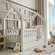 Κρεβάτι Παιδικό Montessori Bianco Plus με κάγκελα 30cm + Συρτάρι  σε Λευκό  Ξύλο  90×200cm  Luletto (Δώρο 10% έκπτωση στο Στρώμα)