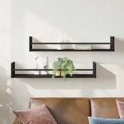 vidaXL Ράφια τοίχου 2 τμχ Μαύρο Δρυς 80x16x14 εκ Επεξεργασμένο ξύλο