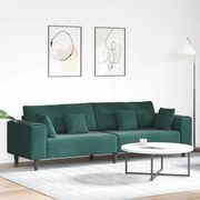 vidaXL Βελούδινος καναπές με μαξιλάρι με μαξιλάρι Σκούρο Πράσινο 208 εκ. Βελούδο