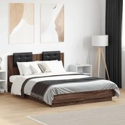 vidaXL Πλαίσιο Κρεβατιού με Κεφαλάρι/ Φώτα LED Καφέ Δρυς 135x190 εκ.