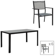 Σετ Κήπου Τραπεζαρία κήπου Nares-Moly 7τεμ αλουμίνιο μαύρο-textilene γκρι