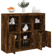 vidaXL Ντουλάπια με Φώτα LED 3 τεμ. Καπνιστή Δρυς Επεξεργασμένο Ξύλο