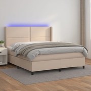 Κρεβάτι Boxspring Στρώμα&amp;LED Καπουτσίνο 160x200 εκ. Συνθ. Δέρμα - Καφέ